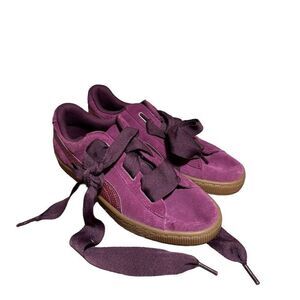 PUMA Suede Big Girl's Sneakers Size 6C 36491801 Dark Purple Plum Fat‎ Shoe Laces